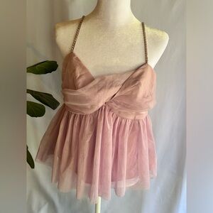 Forever 21 Rhinestone Twisted Babydoll Cami Size L NWT